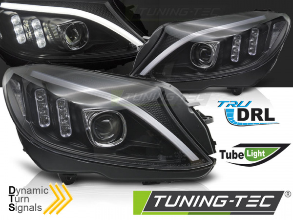 Upgrade LED Tagfahrlicht Scheinwerfer für Mercedes Benz C-Klasse W205 14-18 schwarz mit dyn. Blinker
