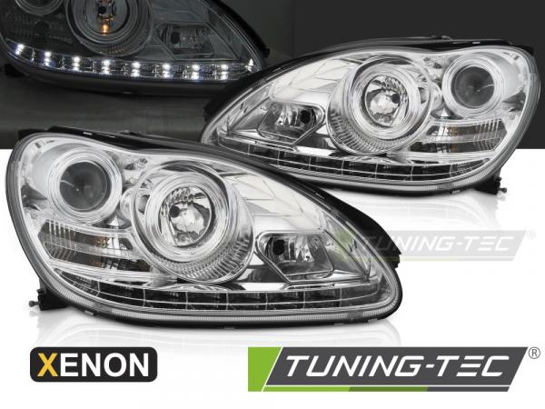 LED Tagfahrlicht Design Scheinwerfer passend für Mercedes Benz S-Klasse W220 98-05 chrom