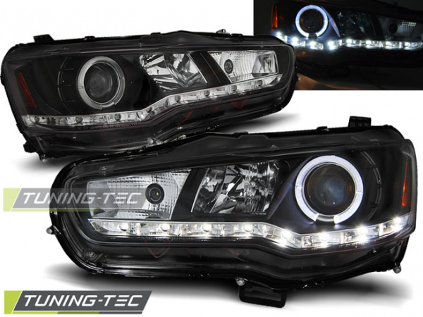LED Tagfahrlicht Design Scheinwerfer für Mitsubishi Lancer VIII 08-16 schwarz