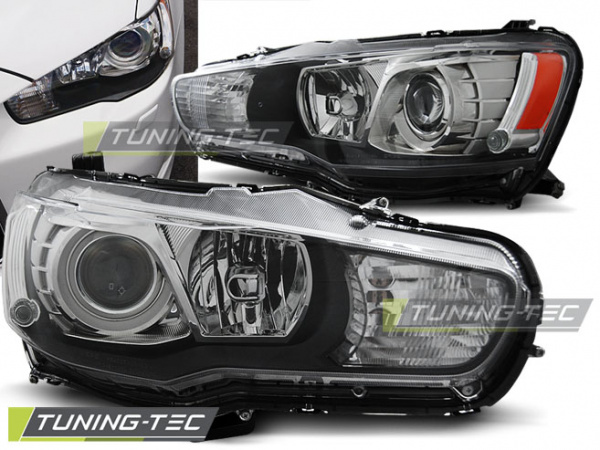 Upgrade Klarglas Scheinwerfer für Mitsubishi Lancer VIII im Xenon Design 08-16 chrom