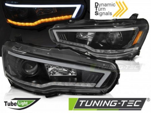 LED Tagfahrlicht Design Scheinwerfer für Mitsubishi Lancer VIII 08-16 schwarz mit dynamischem LED Blinker