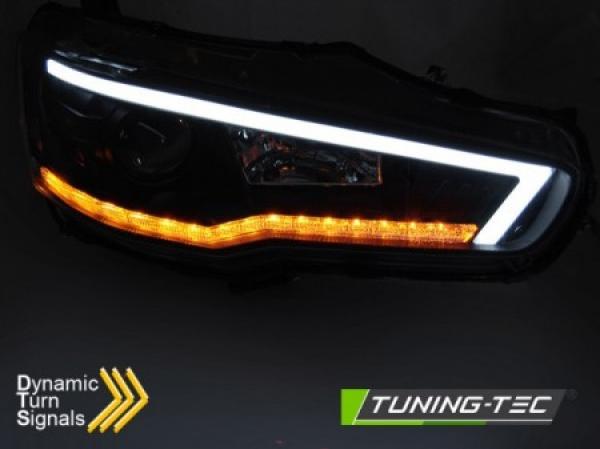 LED Tagfahrlicht Design Scheinwerfer für Mitsubishi Lancer VIII 08-16 schwarz mit dynamischem LED Blinker