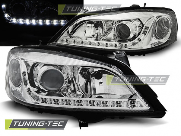 LED Tagfahrlicht Design Scheinwerfer für Opel Astra G 98-04 chrom