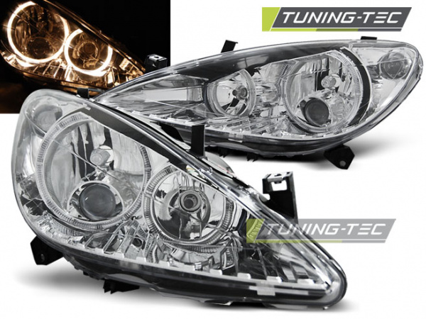Upgrade Design Angel Eyes Scheinwerfer für Peugeot 307 01-05 chrom
