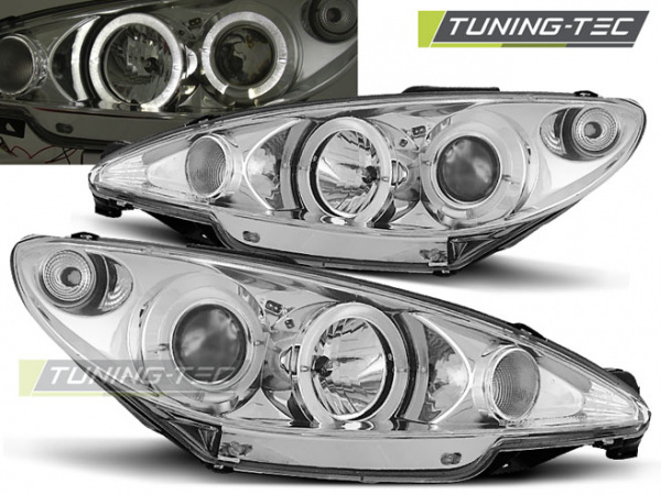 LED Angel Eyes Scheinwerfer für Peugeot 206 02-14 chrom