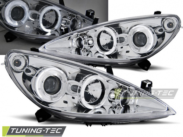 LED Angel Eyes Scheinwerfer für Peugeot 307 01-05 chrom