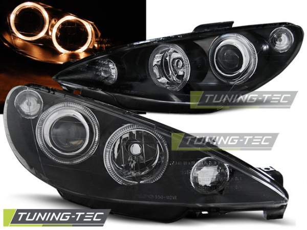 Upgrade Design Angel Eyes Scheinwerfer für Peugeot 206 02-14 schwarz