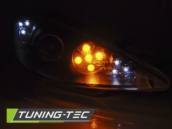 LED Angel Eyes Scheinwerfer für Peugeot 206 02-14 chrom mit LED Blinker