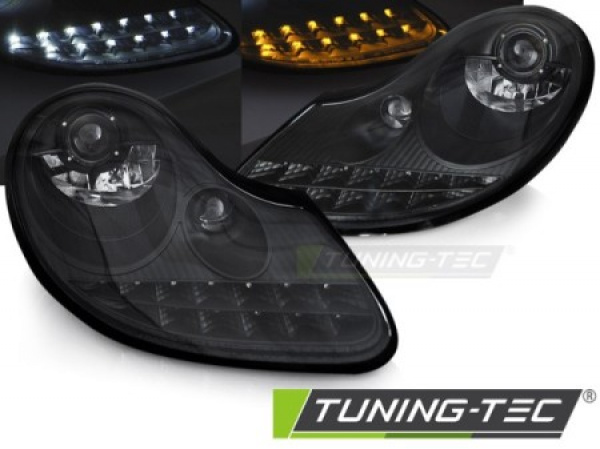 BLACKLINE LED Tagfahrlicht Design Scheinwerfer für Porsche Boxster 986 / 911 996 96-04 schwarz matt