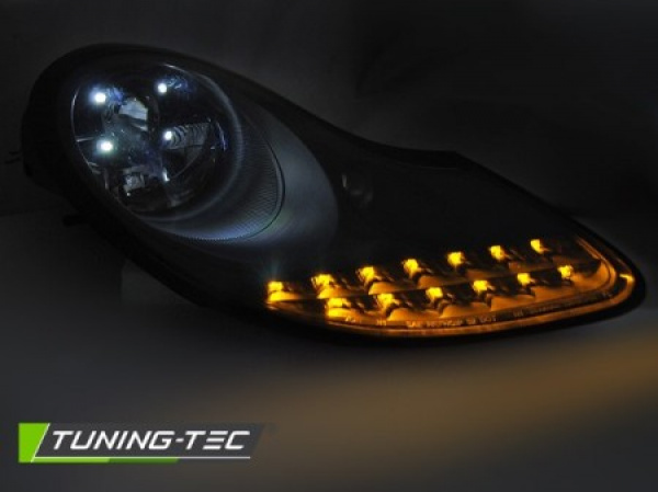 BLACKLINE LED Tagfahrlicht Design Scheinwerfer für Porsche Boxster 986 / 911 996 96-04 schwarz matt