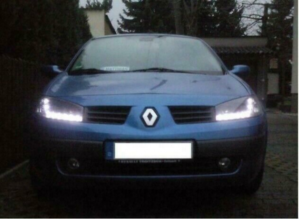 LED Tagfahrlicht Design für Scheinwerfer Renault Megane 2 02-05 schwarz
