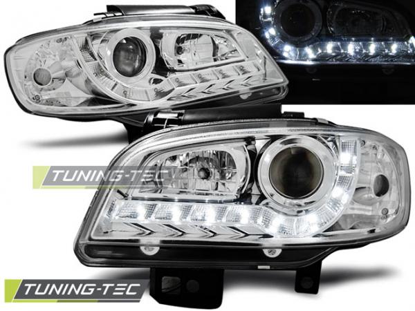 LED Tagfahrlicht Design Scheinwerfer für Seat Ibiza 6K / Cordoba 99-02 chrom