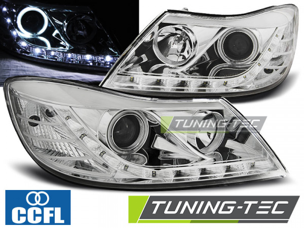LED Tagfahrlicht Design Scheinwerfer für Skoda Octavia 2 (1Z Facelift) 09-12 chrom