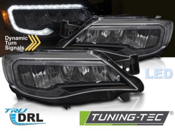 VOLL LED Tagfahrlicht Scheinwerfer Set für Subaru WRX 08-14 schwarz mit dyn. Blinker und Willkommensfunktion