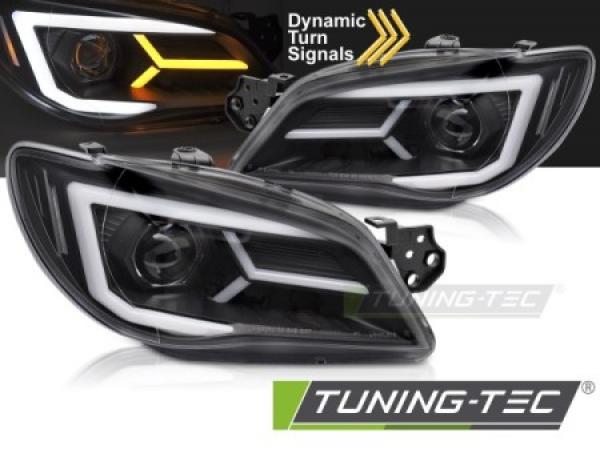 LED Tagfahrlicht Design Scheinwerfer Set passend für Subaru Impreza 2 Facelift (GD/GG) 05-07 schwarz mit dyn. Blinker