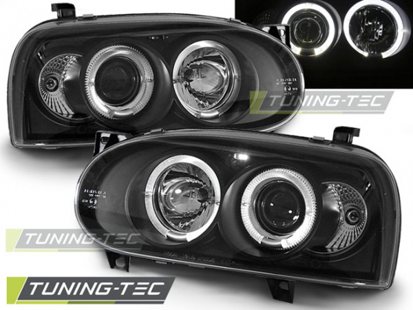 LED Angel Eyes Scheinwerfer für VW Golf 3 91-97 schwarz