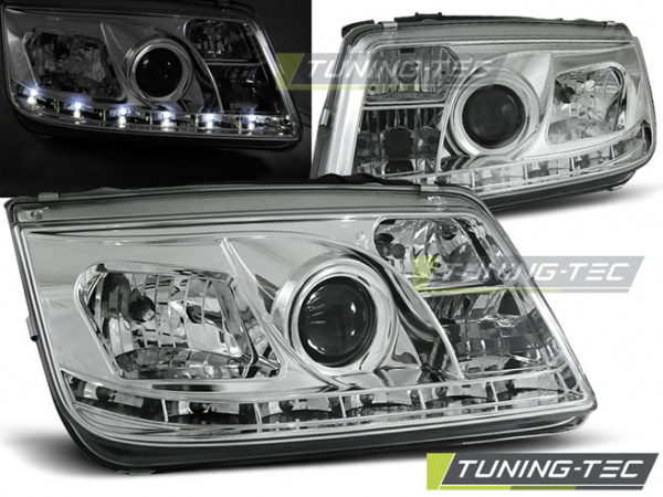 LED Tagfahrlicht Design Scheinwerfer für VW Bora 98-05 chrom