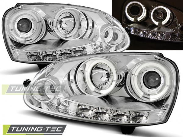 LED Angel Eyes Scheinwerfer für VW Golf 5 03-09 chrom