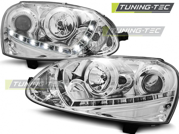 LED Tagfahrlicht Design Scheinwerfer für VW Golf 5 03-09 chrom