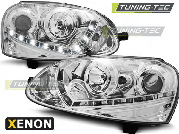 Xenon LED Tagfahrlicht Design Scheinwerfer für VW Golf 5 03-09 chrom