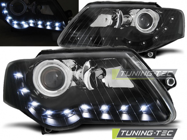 LED Tagfahrlicht Design Scheinwerfer für VW Passat 3C B6 05-10 schwarz