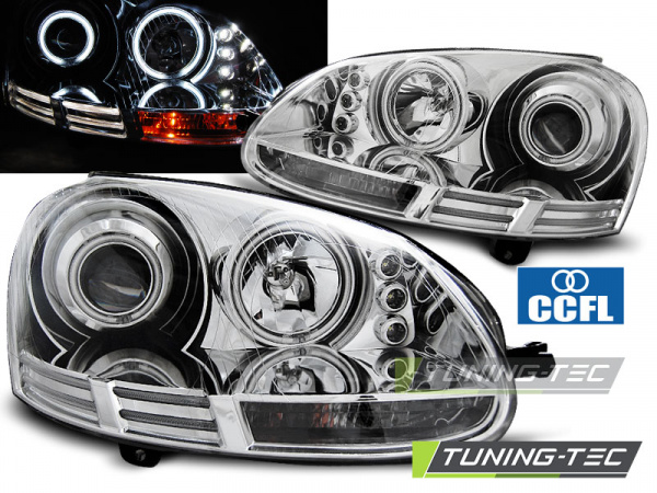 LED Tagfahrlicht Design Scheinwerfer für VW Golf 5 03-09 chrom mit