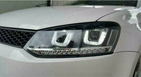 LED WELCOME LIGHT Tagfahrlicht Scheinwerfer für VW Polo 6R 09-14 schwarz mit dynamischen Blinker