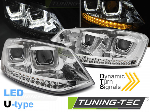 LED Tagfahrlicht Scheinwerfer für VW Polo 6R 09-14 chrom mit dynamischem LED Blinker