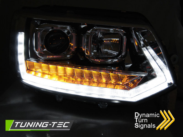 LED Tagfahrlicht Scheinwerfer für VW T5 GP (Facelift) 10-15 chrom mit dynamischem LED Blinker