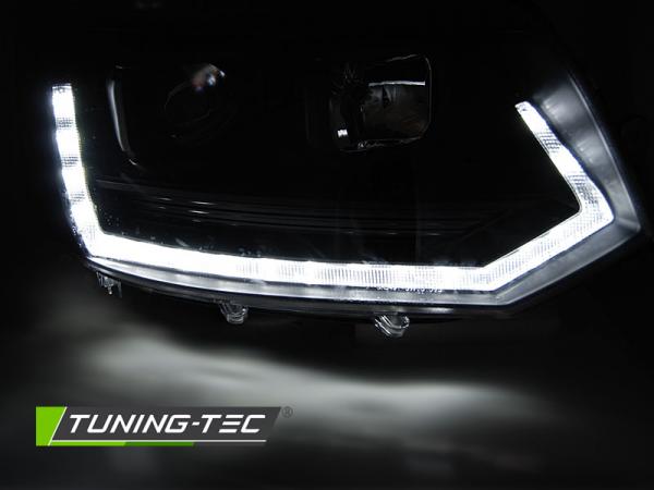 LED Tagfahrlicht Scheinwerfer für VW T5 GP (Facelift) 10-15 schwarz im T6 Design mit dynamischem LED Blinker