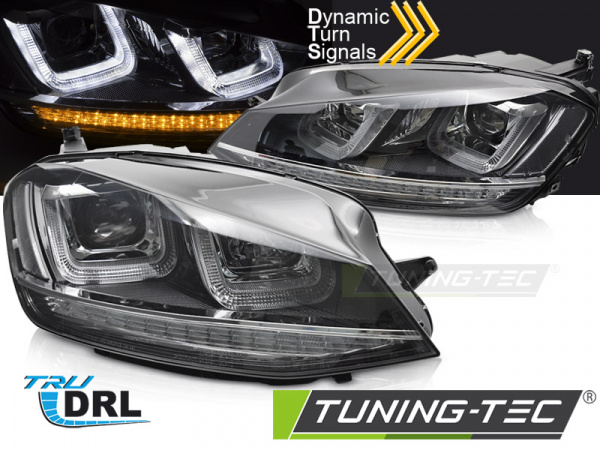 Upgrade Design Tagfahrlicht Scheinwerfer Set für VW Golf 7 (VII) 12-17 schwarz/chrom mit dynamischem LED Blinker