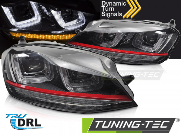 Upgrade Design Tagfahrlicht Scheinwerfer Set für VW Golf 7 (VII) 12-17 schwarz/rot mit dynamischem LED Blinker
