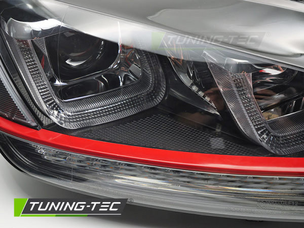 Upgrade Design Tagfahrlicht Scheinwerfer Set für VW Golf 7 (VII) 12-17 schwarz/rot mit dynamischem LED Blinker