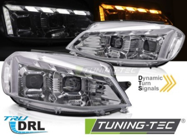 "UPGRADE+" LED Tagfahrlicht Scheinwerfer Set für VW Golf 7.5 (Facelift) 17-19 chrom mit LED Blinker