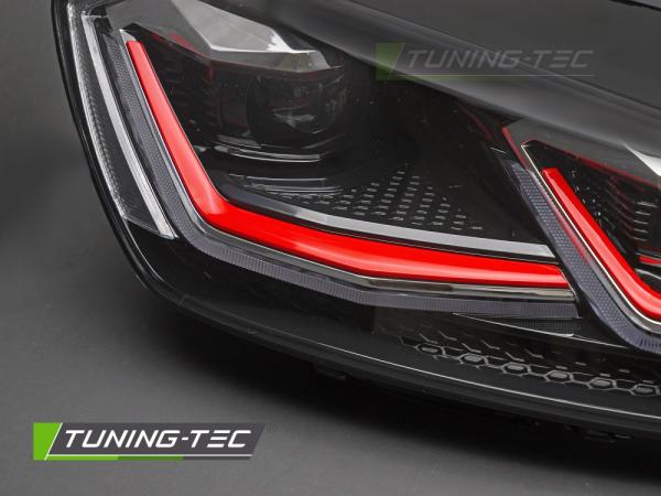 Voll-LED Tagfahrlicht Scheinwerfer für VW Golf 7 12-17 schwarz / rot mit dynamischem LED Blinker