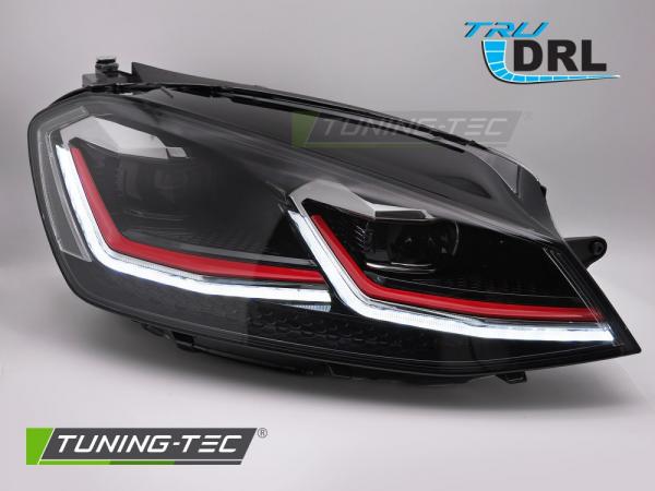 Voll-LED Tagfahrlicht Scheinwerfer für VW Golf 7 12-17 schwarz / rot mit dynamischem LED Blinker