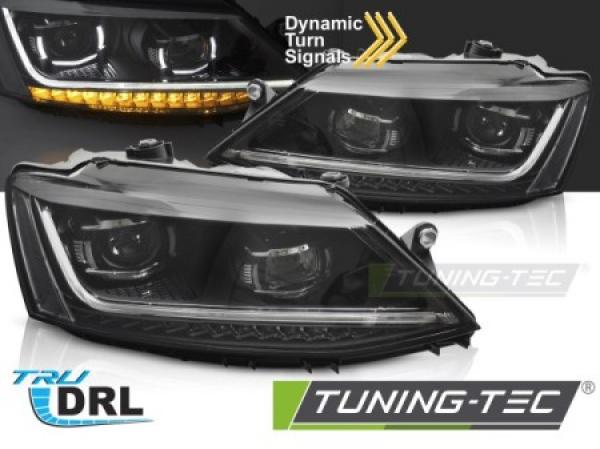 LED Upgrade Design Tagfahrlicht Scheinwerfer Set für VW Jetta 6 (VI) 11-18 schwarz mit dyn. Blinker