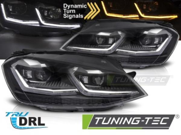 Voll-LED Upgrade Design Tagfahrlicht Scheinwerfer Set passend für VW Golf 7 12-17 schwarz / chrom mit dynamischem LED Blinker