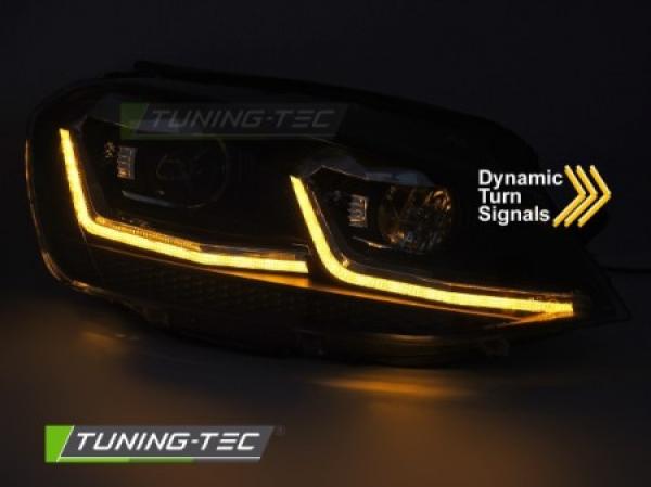 Voll-LED Upgrade Design Tagfahrlicht Scheinwerfer Set passend für VW Golf 7 12-17 schwarz / chrom mit dynamischem LED Blinker