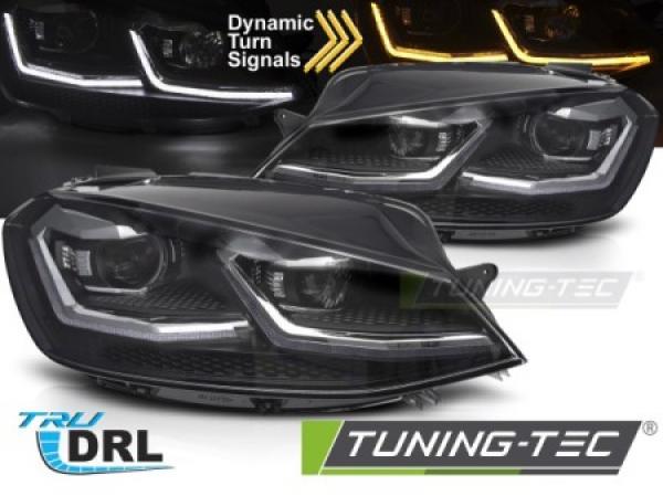 Upgrade Design LED Tagfahrlicht Scheinwerfer Set passend für VW Golf 7 Facelift 19-19 schwarz / chrom mit dynamischem LED Blinker