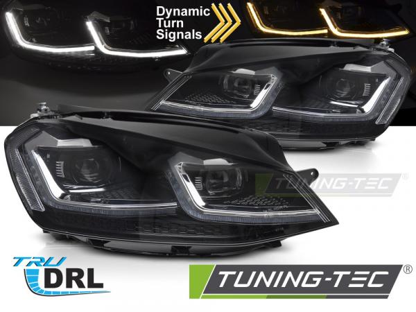 LED Tagfahrlicht Scheinwerfer Set für VW Golf 7 13-17 schwarz/chrom mit dyn. Blinker
