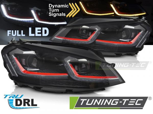 Voll LED Tagfahrlicht Scheinwerfer Set für VW Golf 7 13-17 schwarz/rot/chrom mit dyn. Blinker
