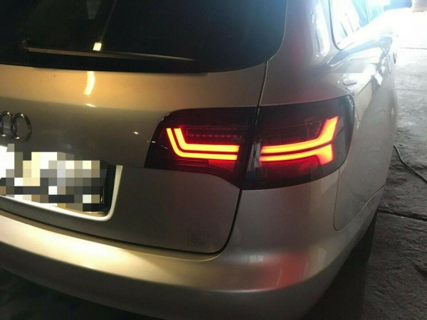 VOLL-LED Lightbar Design Rückleuchten für Audi A6 4F Avant (C6) 04-11 schwarz/rauch dynamischer Blinker