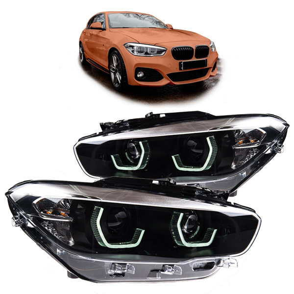 VOLL LED Tagfahrlicht Angel Eyes Scheinwerfer für BMW 1er F20/F21 LCI (Facelift) 15-19 schwarz