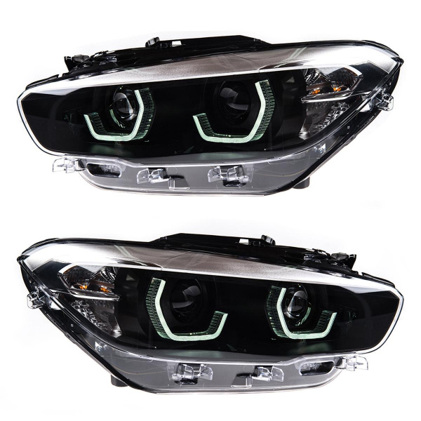 VOLL LED Tagfahrlicht Angel Eyes Scheinwerfer für BMW 1er F20/F21 LCI (Facelift) 15-19 schwarz