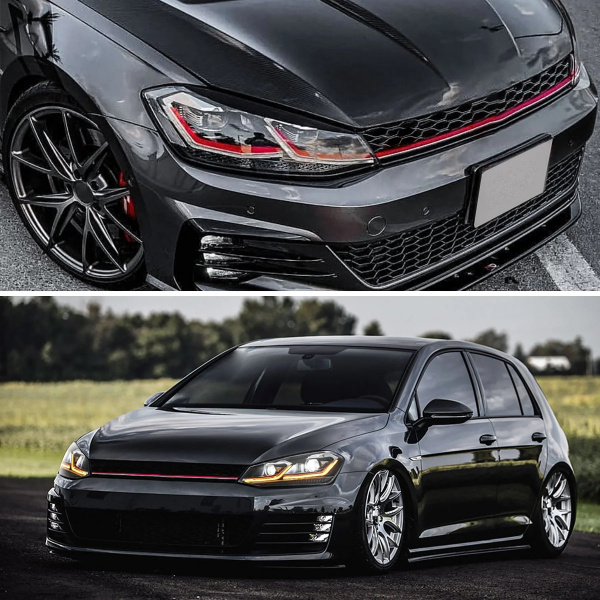 LED Tagfahrlicht Scheinwerfer für VW Golf 7 12-17 schwarz/rot im Facelift Design mit dynamischem LED Blinker