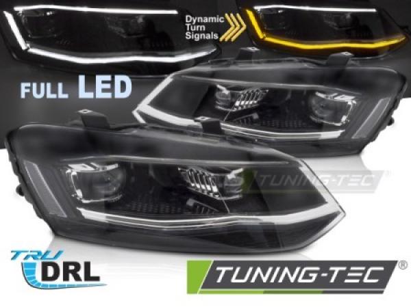 VOLL LED Upgrade Tagfahrlicht Scheinwerfer Set passend für VW Polo 6R / 6C 09-17 schwarz/chrom mit dyn. Blinker