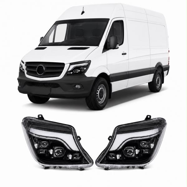 EXCLUSIVE VOLL LED Tagfahrlicht Scheinwerfer Set passend für Mercedes Benz Sprinter W906 Mopf (Facelift) 14-18 schwarz
