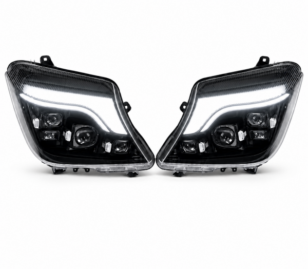 EXCLUSIVE VOLL LED Tagfahrlicht Scheinwerfer Set passend für Mercedes Benz Sprinter W906 Mopf (Facelift) 14-18 schwarz
