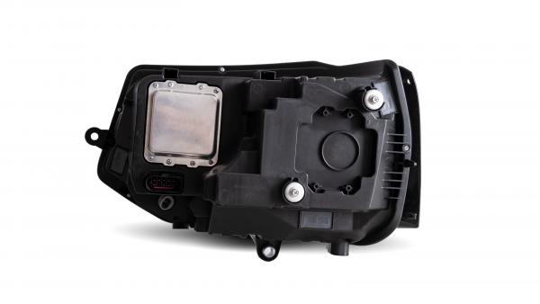 VOLL LED Tagfahrlicht Scheinwerfer schwarz mit dynamischem LED Blinker und Begrüßungsfunktion + Voll LED Lightbar Design Rückleuchten schwarz/rauch mit dynamischen Blinker + LED Seitenblinker passend für VW T5 GP (Facelift) 10-15